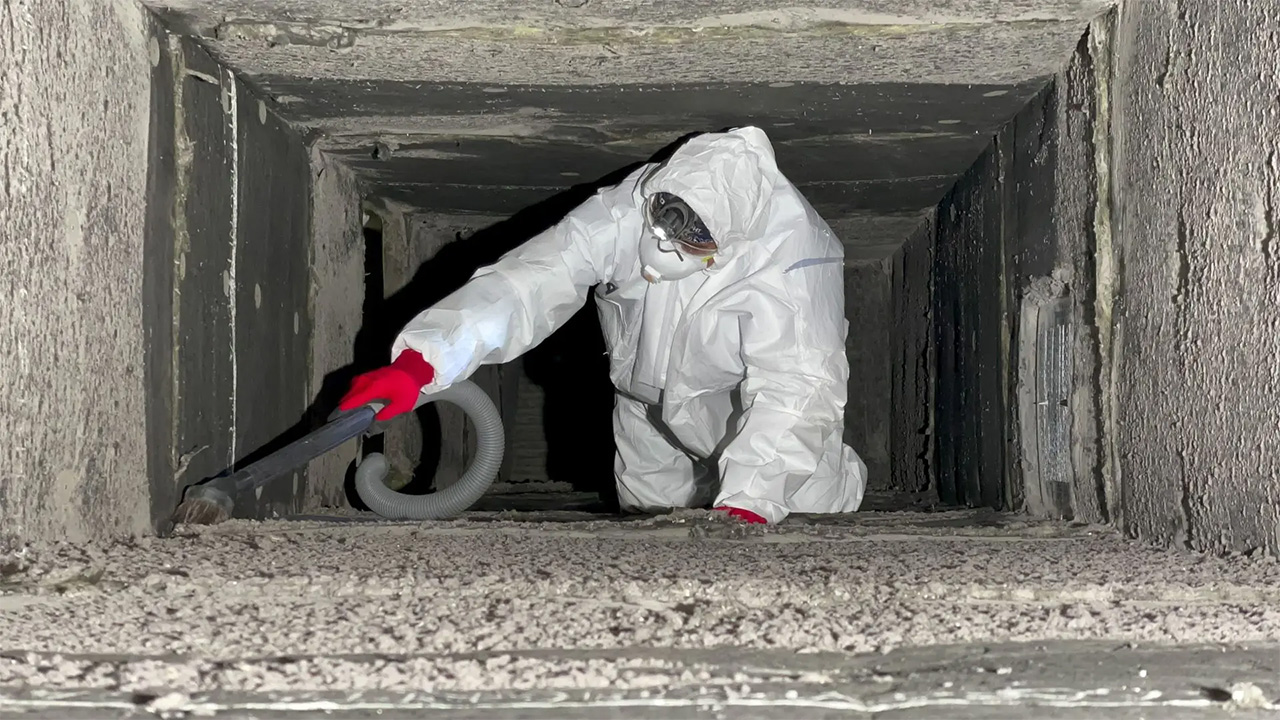 technician cleaning air duct